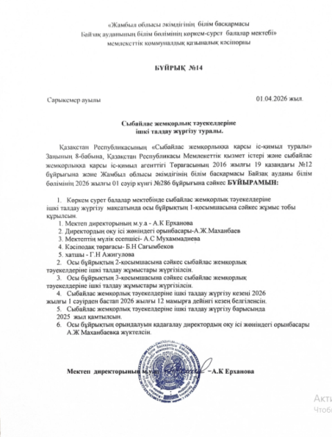 Сыбайлас жемқорлық тәуекелдеріне ішкі талдау жүргізу туралы бұйрық